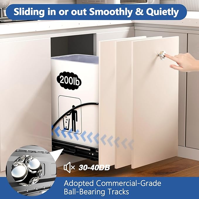 Pull Out Trash Can Under Cabinet, 50Qt 7-13 Gallon Slide-Out Trash Bin Kit with Door Mount & Glass Handle, Under Sink Garbage Can with Bands - Can Not Included (Black)