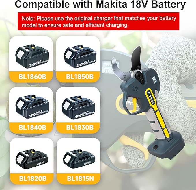 Electric Pruning Shears Cordless for Makita 18V Battery, Professional Electric Tree Pruner Cutter Battery Secateurs 50mm (2inch) SK5 Teflon Blade Gardening Heavy Duty (Only Body No Batteries)