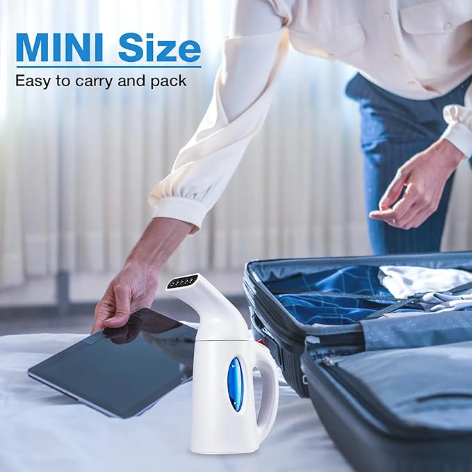 Steamer for Clothes, Travel Handheld Garment Steamer, Portable Clothes Steamer Remove Wrinkle,Ideal for ALL Fabrics,18 minutes Continuous Steam, One button Design, Easy to Use(Bright White)