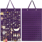 Resovo Hanging Earrings Organizer, Wall Earring Holder with 2 Hooks, Holds Up To 300 Pairs, Compact Design, Soft Material-Dark Purple