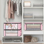 HomeHacks Storage 4-Pack Clothes Organizer Storage Bags Foldable Storage Box with Large Clear Window Sturdy Handles for Closet, Dorm, Pillows, Bedding, Clothes, Blankets, 35L, Pink