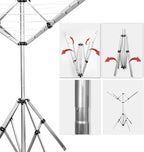 Outdoor Drying Rack with 4-arm Telescopic Aluminum Drying Rack Fixed with Ground Nails, 28 Drying Ropes, 65 Feet Large Capacity Windproof Rotating Umbrella Style Clothes Drying Rack