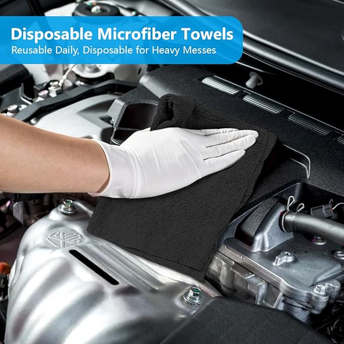 GLIMGLINT Microfiber Cleaning Cloth, 100 Pack Shop Towels, Lint-Free, Ultra Absorbent Reusable or Disposable Microfiber Cloths for Kitchen, Car, Cleaning Rags, 11" x 9", Black