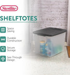 Sterilite 6-Pack ShelfTote, Clear Plastic Storage Bins with Lids, 50 Quart, Gray - Stackable Organizing Container Boxes for Closet, Bathroom, and Office