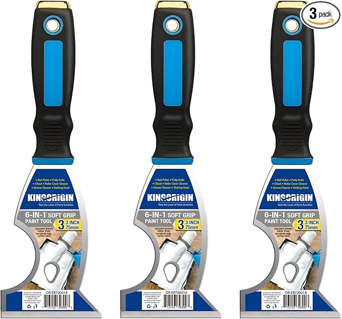 3 Inch Stainless Steel Paint Scraper Tool - Multi-Purpose Putty Knife with Non-Slip Rubber Grip for Drywall Repair, Wallpaper Removal & Paint Application