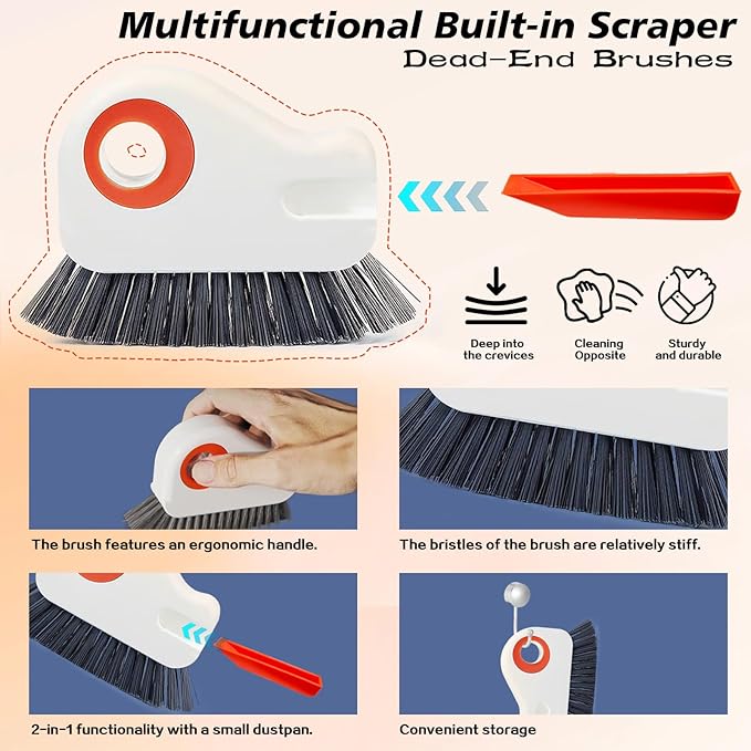 2 in 1 Groove Cleaning Brush, Easy to Store Window Track Cleaning Tools, Multifunction Window Track Cleaner, Track Cleaning Tools Suitable for Sliding Door Tracks, Shutter Door Window Track(Orange)
