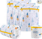 Mesh Laundry Bag, Durable Laundry Bags with Premium Zipper, 5-Piece Washing Machine Wash Bags for Delicates Blouse, Hosiery, Baby Clothes, Travel Organization Bag (Pineapple)