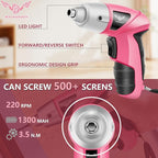 Cordless Screwdriver Rechargeable 3.6V, Pink Tool Kit with Small Drill, 112 PCS Home Tool Set for Home, Hand Tool Kits for Women