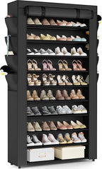Mavivegue Shoe Rack with Cover, 10+1 Tier Tall Shoe Storage for 50-55 Pairs of Shoes, Shoe Organizer for Entryway, Closet