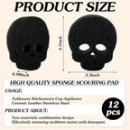 Tioncy 12 Pack Skull Sponges Bulk Gothic Dual Sided Scrubber Black Skull Sponges Reuseble Non Scratch Dishwashing Kitchen Cleaning Accessories for Cookware Pot Boiler Pan Household