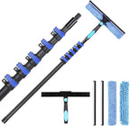 DOBEN 24-Foot Carbon Fiber Window Cleaner Tool with Telescopic Extension Pole, Rotating Scrubber & Squeegee - Durable Lightweight Design for Indoor/Outdoor Glass Cleaning