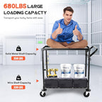 WDT 680Lbs Capacity Heavy Duty Rolling Utility Cart,2 Tier Rolling Carts with Wheels,Commercial Grade Metal Cart with Handle Bar & Shelf Liner,Trolley Serving Cart for Restaurant,Kitchen,Black