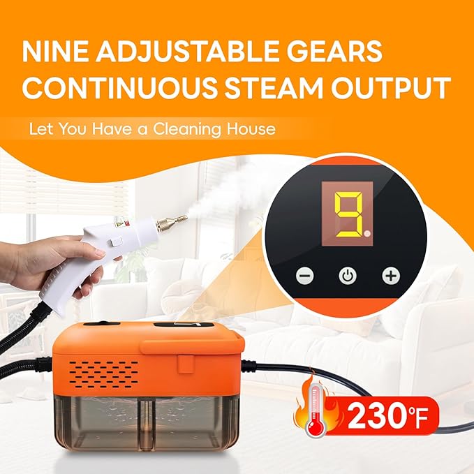 Heavy Duty Handheld Steam Cleaner for Home, 9 Gears Control Powerful Steamer for Cleaning with 14 Accessories, Multipurpose Steam Cleanr for Car, Upholstery, Kitchen, Windows, Grout & Pet Blanket