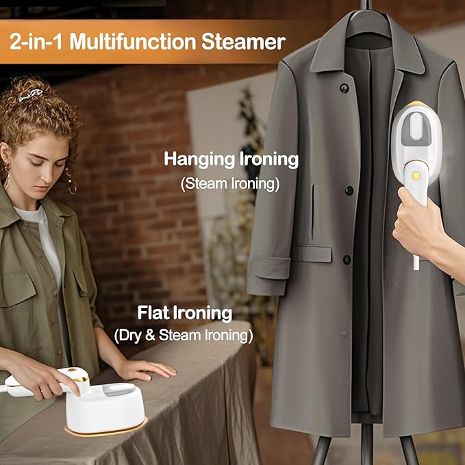 Mini Steam Iron, 2-IN-1 Handheld Size Steamer,1100W & 15s Fast Heat Up, Portable Steamer Iron for Home & Gift, Travel