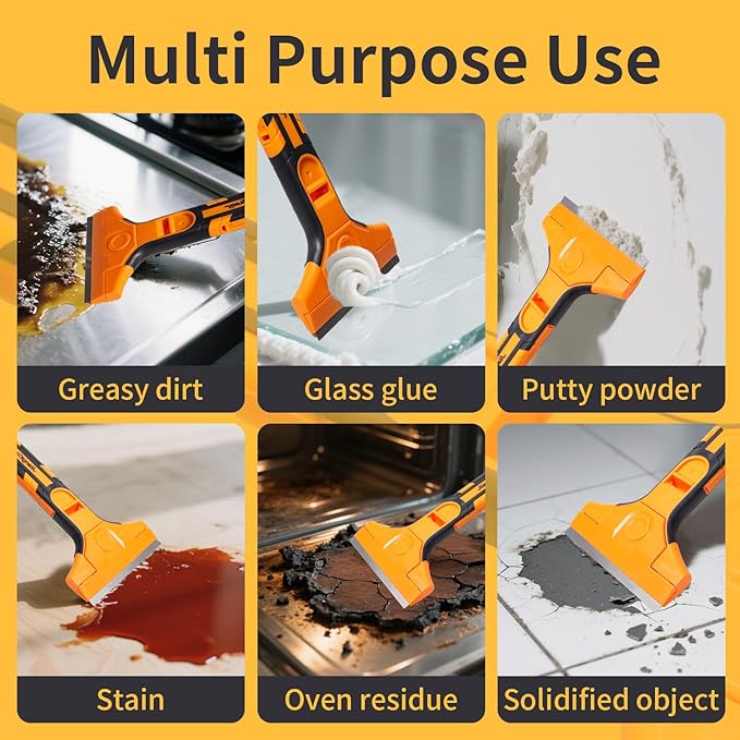4" Razor Blade Scraper Tool – Wide Scraper Tool with 15 Extra Replacement SK5 Blades,Glass Cleaner for Stove Tops, Windows, Paint Removal and Adhesive Residues