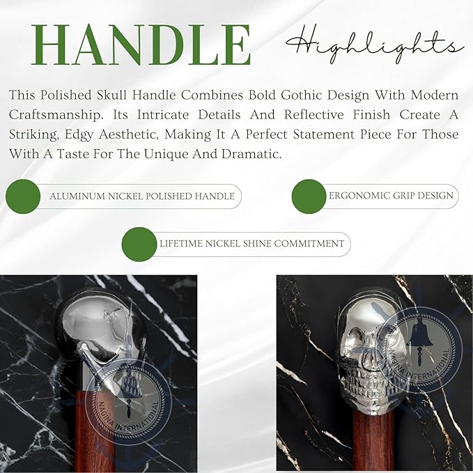 Deluxe Walking Sticks | Rosewood Crafted Cane with Solid Brass Chrome Decorative Bars | Nagina International
