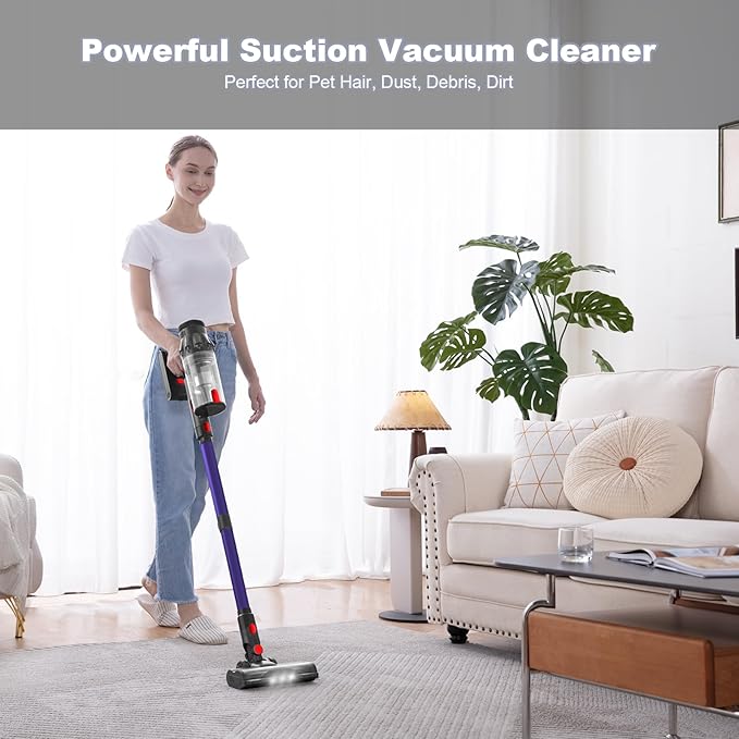 Cordless Vacuum Cleaner, Vacuum Cleaners for Home, 50KPA 500W Stick Handheld Pet Hair Hardwood Floor Vac, High Power Hand Held Rechargeable Battery Portable Household Lightweight Vac, C11 Purple