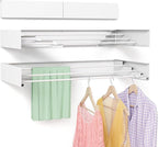 Wall Mounted Drying Rack for Laundry 19.8'', Folding Drying Rack Clothing Wall Mount with 3 Rods, Space Saving for Indoor Outdoor Bathroom Balcony (White, 19.8'')