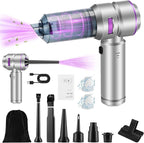 Handheld Car Vacuum Portable Cordless - 18000PA High Power with Brushless Motor, 4-in-1 Air Duster, Blower, Pump & Rechargeable Mini Vacuum for Car, Home, Office (Silver Grey+Purple)