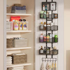 Adjustable Over The Door Organizer, Closet Door Organizer Heavy Duty Hanging Door Storage with 4 Metal Baskets and PVC Pocket, Behind Organizer for Bathroom Closet Bedroom Cabinet, Black