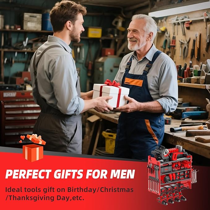 Power Tool Organizer Wall Mount with 4-Drill Holders-400Lbs Load Heavy Duty Metal 4-Layers Garage Storage & Organization Battery Tools Rack with Side Panels Utility Racks Workshop Gifts for Men