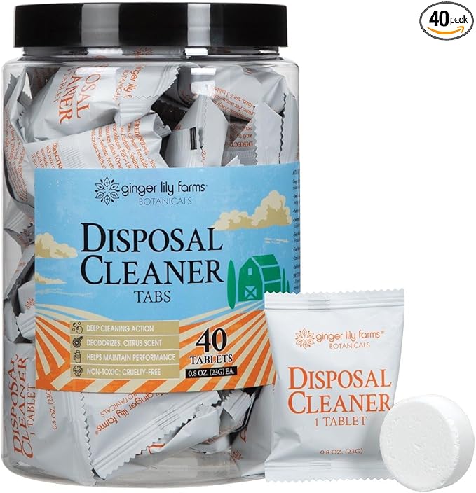 Ginger Lily Farms Botanicals Garbage Disposal Cleaner Tabs, Deep Cleaning Tablets for Sink Disposals, Removes Odor-Causing Residues, Citrus Scent, 40-Count