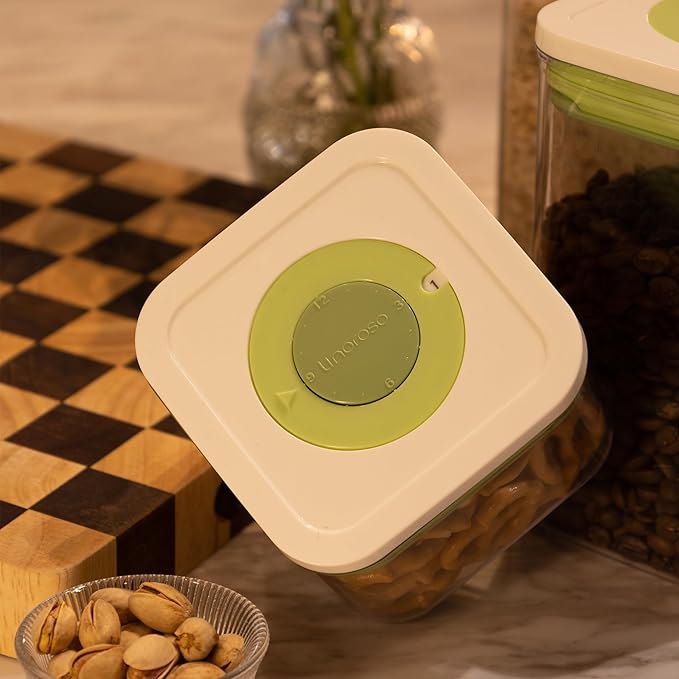 linoroso Pop Airtight Food Storage Containers with Date Recording Lids, Stackable Plastic Storage Containers Set of 7, Dry Cereal Container Set for Pantry Countertop Fridge Organization