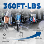 Dong Cheng 20V Brushless Impact Wrench, Max Torque 360 ft-lbs (488N.m), 1/2" with 3 Mode Speed, 2400 RPM Cordless Impact Gun, Includes 2 * 4.0Ah Battery and Charger, 4 Impact Sockets and Kit Bag