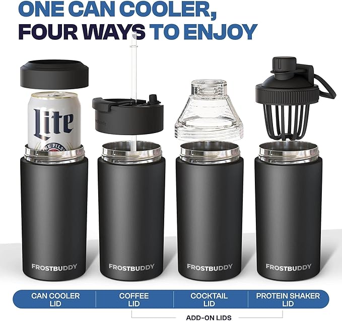 Frost Buddy Universal Can Cooler - Fits all - Stainless Steel Can Cooler for 12 oz & 16 oz Regular or Slim Cans & Bottles - Stainless Steel (Rocket Pop)