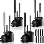 4PACK 3 in 1 Toilet Brush and Plunger Set with Crevice Cleaning Brush, Toilet Plunger and Brush Set with Extra Long Handle, Plungers for Bathroom Accessories, Toilet Plunger with Holder, Black