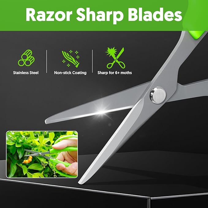 Garden Scissors, 6in Pruning Shears Snips Non-stick Coated Sharp Steel Blades - Gardening Tools Garden Shears for Plants Herb Flowers in Grow Tent and Hydroponics