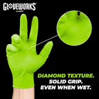 GLOVEWORKS HD Green Gloves, 8 Mil Nitrile Disposable Heavy Duty Raised Diamond Grip Mechanic Glove, Bulk Purchasing Options