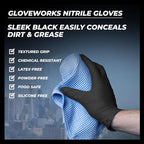 GLOVEWORKS Black Nitrile Gloves 5 Mil Disposable, Latex Free, Textured Grip for Food Service, Cooking, Professional Cleaning
