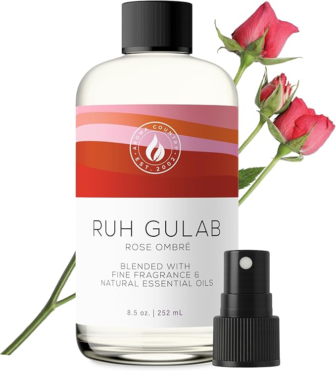 Aroma Country Ruh Gulab Diffuser Oil - Luxury Essential Oils for Diffuser Refill & Air Freshener Room Spray - Long-Lasting & Natural Home Fragrance, Damask Rose Scented Oil for Diffusers (8.5 Fl. oz)
