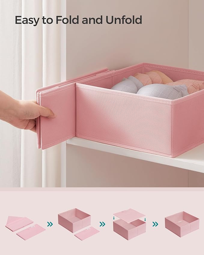 SONGMICS Drawer Organizers, Dresser Divider Organizers, Set of 12, Foldable Fabric Storage Boxes for Socks, Underwear, Bras, Ties, Scarves, Jelly Pink URDZ006R01