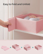 SONGMICS Drawer Organizers, Dresser Divider Organizers, Set of 12, Foldable Fabric Storage Boxes for Socks, Underwear, Bras, Ties, Scarves, Jelly Pink URDZ006R01