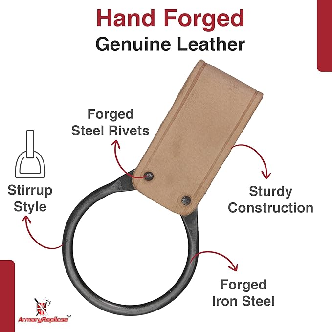 Armory Replicas - Hand Forged Medieval Viking Battle Axe Holder - Genuine Bovine Leather Functional Costume O-Ring Weapon Belt Holster