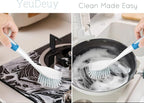 Dish Brush with Handle, Firm & Stiff Bristles Dish Scrubber for Pots, Pans & Sink Cleaning, 2 Pack