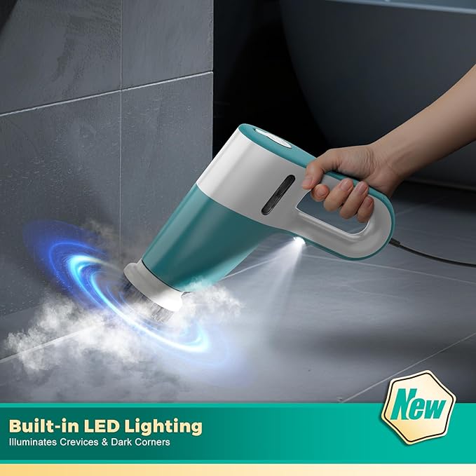 Steam Cleaner & Electric Spin Scrubber Combo, Effortless Design Steamer with 11 Accessories, 2 Modes & Detachable Long Handle, Multi-Surface Cleaning Tool for Floor, Tile, Grout, Bathroom & Car
