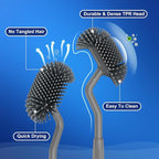 HAMITOR Toilet Bowl Brush Holder Set: Deep Cleaning Silicone Toilet Cleaner Scrubber Under Rim with Curved Bristle for Bathroom Dead Corner Clean - Modern Rv Toilet Decorative Accessories - Gray