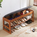 Shoe Rack Bench with Storage - Entryway Bench 40inch 2-Tier Shoe Bench with PU Cushion, Solid Wood Legs Flip Top Entryway Organizer Space Saving