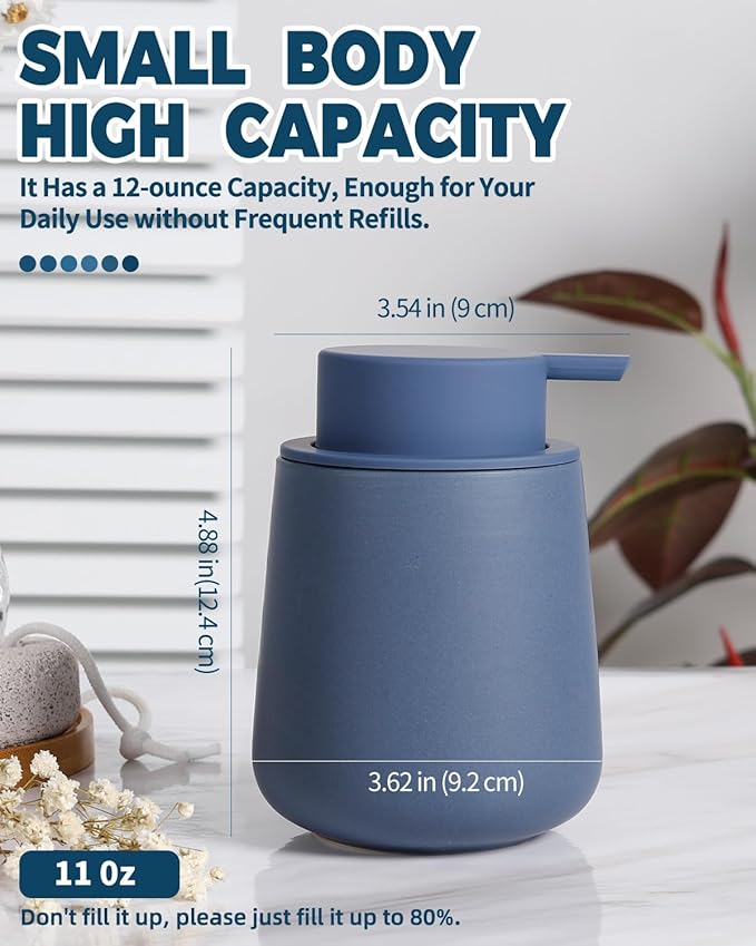 Bosilunlife Ceramic Foaming Soap Dispenser - 12oz Nave Blue Foam Hand Wash Dispenser Bathroom Countertop Soap Dispensers Kitchen Dish Soap Pump Dispenser Liquid Soap Dispenser for Bathroom