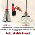 76 Inch Rake for Leaves, Adjustable 18 Metal Tines with Expandable Head Garden Rakes for Lawns Heavy Duty Metal Rake for Leaves Yard Gardening Grass Outdoor Debris