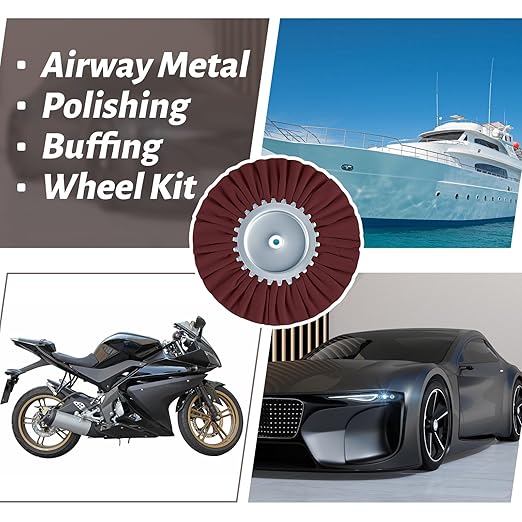 Liliful 15 Pcs 8" Airway Polishing Wheel Kit in Diameter 5/8", Metal Aluminum Buffing Wheel and Polishing Compound and Buffing Drill and Rake Pad for Angle Grinder Mirror Metal Finish (Dark Color)