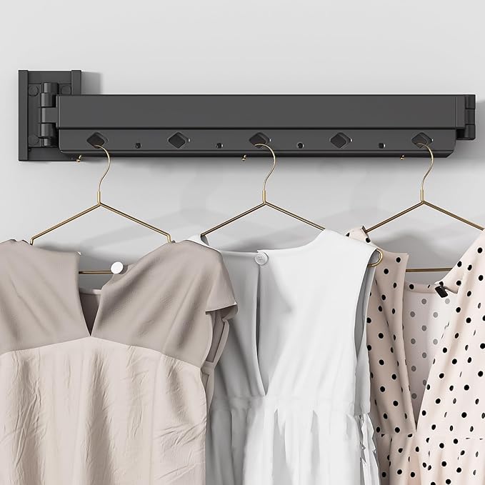 Clothes Drying Rack, Laundry Drying Rack Wall Mount for Bathroom, Retractable and Foldable Clothes Rack for Indoor, Space Saver for Laundry Room, Balcony, Closet, Bedroom(3-Fold), Black