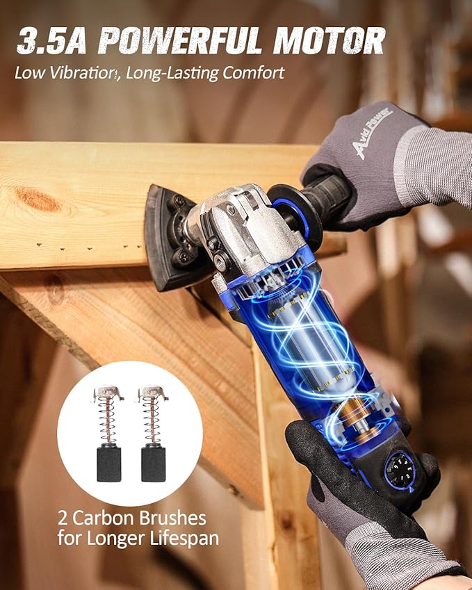 AVID POWER Oscillating Tool, 3.5-Amp Oscillating Multi Tool with 4.5° Oscillation Angle, 6 Variable Speeds and 13pcs Saw Accessories, Auxiliary Handle and Carrying Bag - Blue