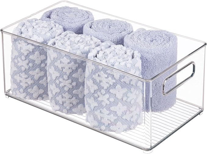 mDesign Deep Plastic Storage Organizer Container Bin, Bath and Shower Organization for Cabinet, Cupboard, Shelves, Counter, or Closet - Holds Shampoo, Vitamins, Ligne Collection, 2 Pack, Clear