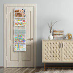 Univivi Over The Door Organizer Behind The Door Storage, Baby Door Storage with 5 Clear Plastic Pockets & 2 Big Metal Hooks for Cosmetics, Bathroom, Nursery and Sundries