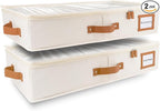 HOMELUX THEORY 2pc Under Bed Storage Containers, Bedroom Under the Bed Drawer Storage Organizer with Bins and Lids, Large Underbed Clothes Storage Box Ideal for Blanket, Fabric, & Shoes (Ivory)