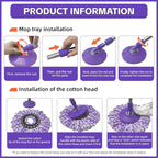 Spin Mop Replacement Handle, 47.6-inch 360 Degrees Rotating Telescopic Replacement Mop Stick with Robust Reinforced Plastic Disc for Spin Mop Bucket Cleaning System (Plastic Disc,Purple)